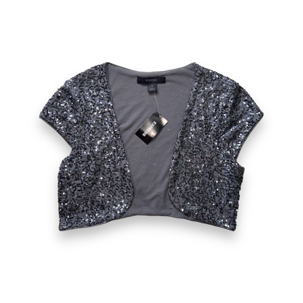 SPARKLY SEQUIN SHORT-SLEEVE OPEN-FRONT BOLERO · SIZE S · NWT - Picture 3 of 5